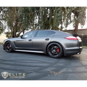 Porsche wrapped in Avery SW Satin Pearl Nero vinyl