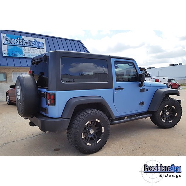 Jeep wrapped in Matte Frosty Blue Metallic vinyl