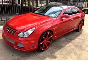 Mercedes Benz wrapped in Gloss Dragon Fire Red vinyl