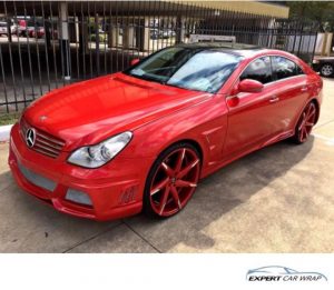 Mercedes Benz wrapped in Gloss Dragon Fire Red vinyl