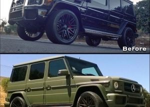 Mercedes Benz wrapped in Matte Military Green vinyl