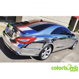 Mercedes Benz wrapped in Avery SW Silver Chrome vinyl