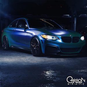 BMW wrapped in Satin ColorFlip Caribbean Shimmer Cyan/Green shade shifting vinyl