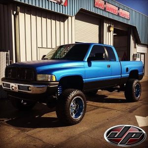 Ram truck wrapped in 1080 Matte Blue Metallic vinyl