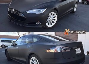 Tesla wrapped in Avery SW Matte Black vinyl