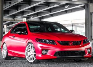 Honda wrapped in Satin Carmine Red vinyl