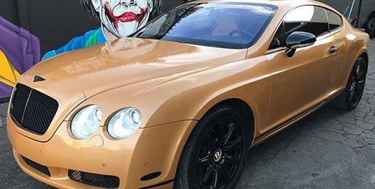 Bentley wrapped in Metallic Diamond Amber vinyl