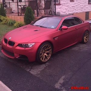 BMW wrapped in Arlon Matte Red Aluminum vinyl
