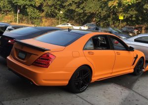 Mercedes Benz wrapped in 3M 1080 Matte Orange vinyl