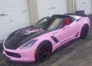 Chevrolet Corvette wrapped in Avery SW Satin Bubblegum Pink and Satin Black vinyls