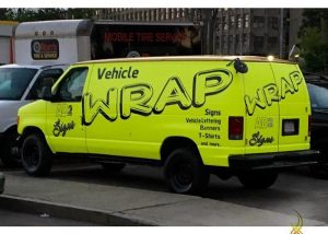 Chevrolet van wrapped in 1080 Fluorescent Neon Yellow and Black vinyls