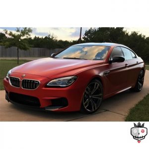 BMW wrapped in Satin Smoldering Red vinyl