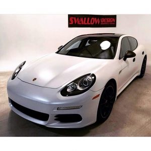Porsche wrapped in Avery SW Satin Pearl White vinyl