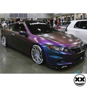 Honda wrapped in Avery ColorFlow Satin Rushing Riptide Cyan/Purple shade shifting vinyl