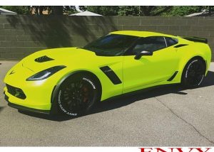 Chevrolet Corvette wrapped in 3M 1080 Satin Neon Fluorescent Yellow vinyl