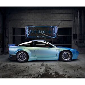 Nissan wrapped in Orafol 970RA Shift Effect Matte Green/Blue vinyl