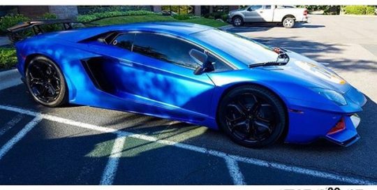 Lamborghini wrapped in 3M 1080 Satin Perfect Blue vinyl