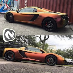 McLaren wrapped in Avery ColorFlow Satin Rising Sun Red/Gold shade shift vinyl
