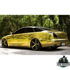 Jaguar wrapped in Avery SW Gold Chrome vinyl