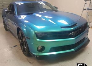 Chevrolet wrapped in Orafol Shift Effect Gloss Aquamarine shade shifting vinyl