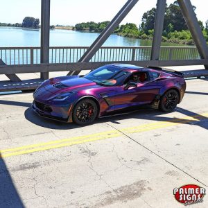 Chevrolet Corvette wrapped in ColorFlip Gloss Deep Space Blue/Bronze/Purple shade shifting vinyl