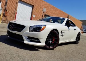 Mercedes Benz wrapped in Avery SW Satin Pearl White vinyl