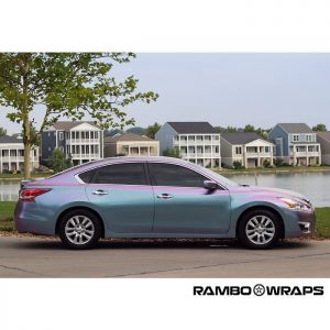 Nissan wrapped in Orafol Shift Effect Gloss Amethyst shade shifting vinyl