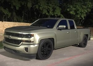 Chevrolet wrapped in Avery SW Matte Midnight Sand Metallic vinyl