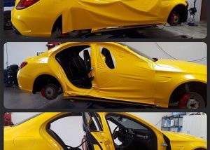 Mercedes Benz wrapped in 3M 1080 Gloss Sunflower Yellow vinyl