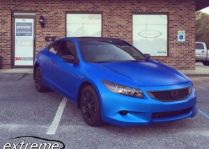 Honda Accord wrapped in Satin Perfect Blue vinyl