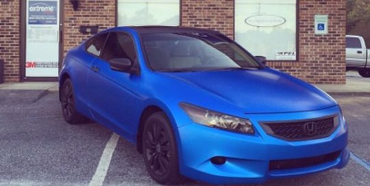 Honda Accord wrapped in Satin Perfect Blue vinyl