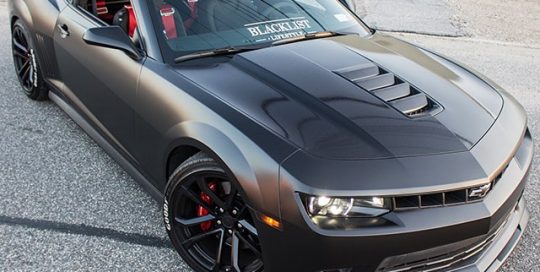 Chevrolet Camaro wrapped in Avery SW Satin Black and Gloss Black vinyl