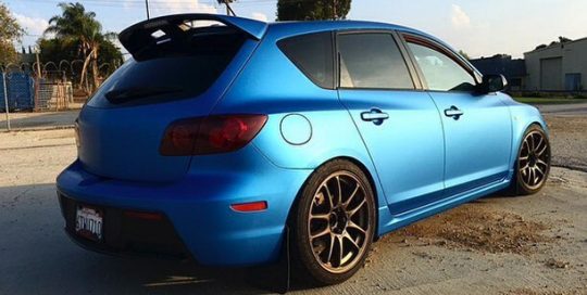 Mazda wrapped in 3M 1080 Matte Blue Metallic vinyl