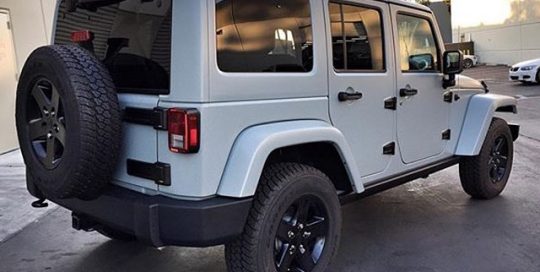 Jeep Wrangler wrapped in Satin Battleship Gray vinyl