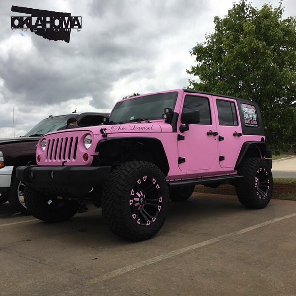 Jeep Wrangler wrapped in Avery SW Satin Bubblegum Pink vinyl