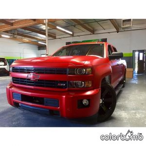 Chevrolet wrapped in 3M 1080 Satin Smoldering Red vinyl