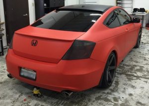 Honda Accord wrapped in Matte Red vinyl