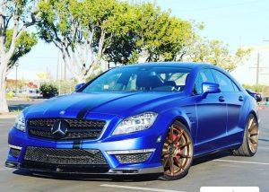 Mercedes Benz wrapped in Satin Mystique Blue vinyl