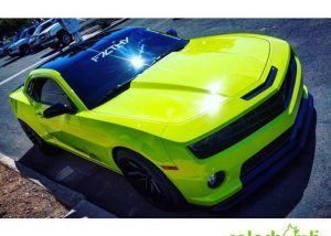 Chevrolet Camaro wrapped in Avery SW Gloss Lime Green vinyl
