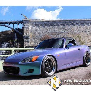 Honda S2000 wrapped in Orafol 970RA Shade Shift Turquoise/Lavender vinyl