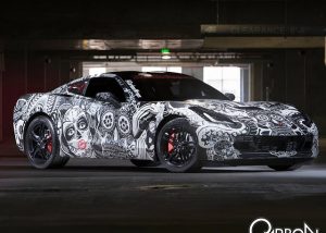 Chevrolet Corvette wrapped in custom printed white ink on Avery SW Matte Black vinyl