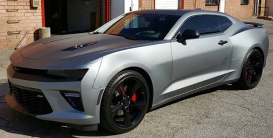 Chevrolet Camaro wrapped in Arlon UPP Matte Frozen Grey vinyl