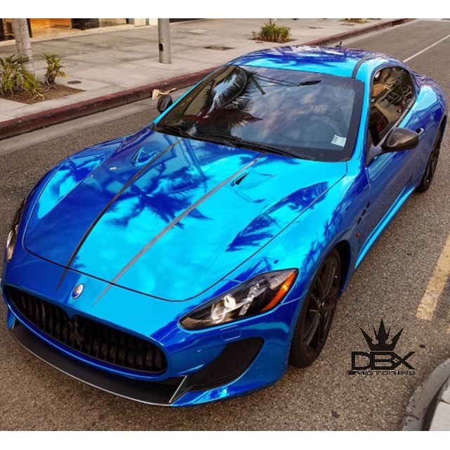 Maserati wrapped in Avery SW Blue Chrome and Black Chrome vinyls