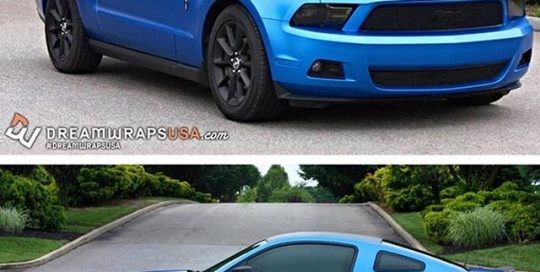 Ford Mustang wrapped in 3M 1080-S347 Satin Perfect Blue
