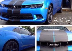 Chevrolet wrapped in 3M 1080 Satin Perfect Blue, Matte Deep Black and Black Carbon Fiber vinyls