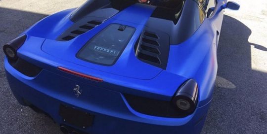Ferrari wrapped in 3M 1080 Perfect Blue vinyl