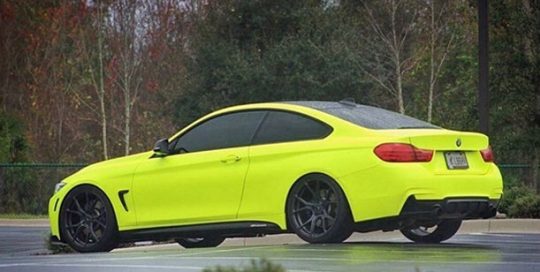 BMW wrapped in 1080 Satin Neon Fluorescent Yellow vinyl