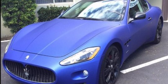 Maserati wrapped in Avery SW Matte Brilliant Blue Metallic vinyl
