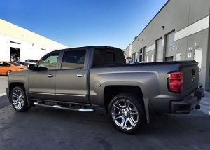 Chevrolet Silverado wrapped in 3M 1080 Matte Dark Gray vinyl