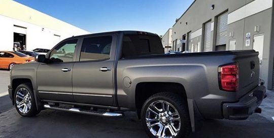 Chevrolet Silverado wrapped in 3M 1080 Matte Dark Gray vinyl